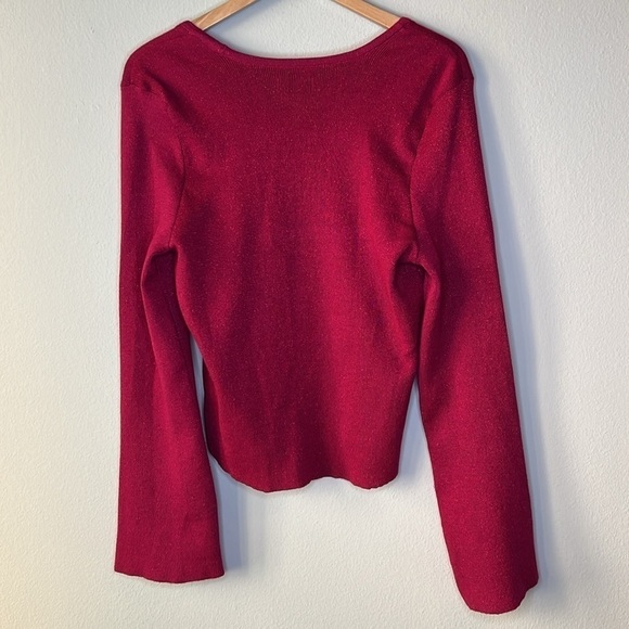 Maeve Anthropologie Square-Neck Bell-Sleeve Sweater in Pink Shimmer Size XL NWT - Picture 9 of 11